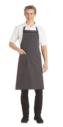 Leiber Streifen- Latzschürze 11/502 Aus Baumwolle, Schwarz-weiß