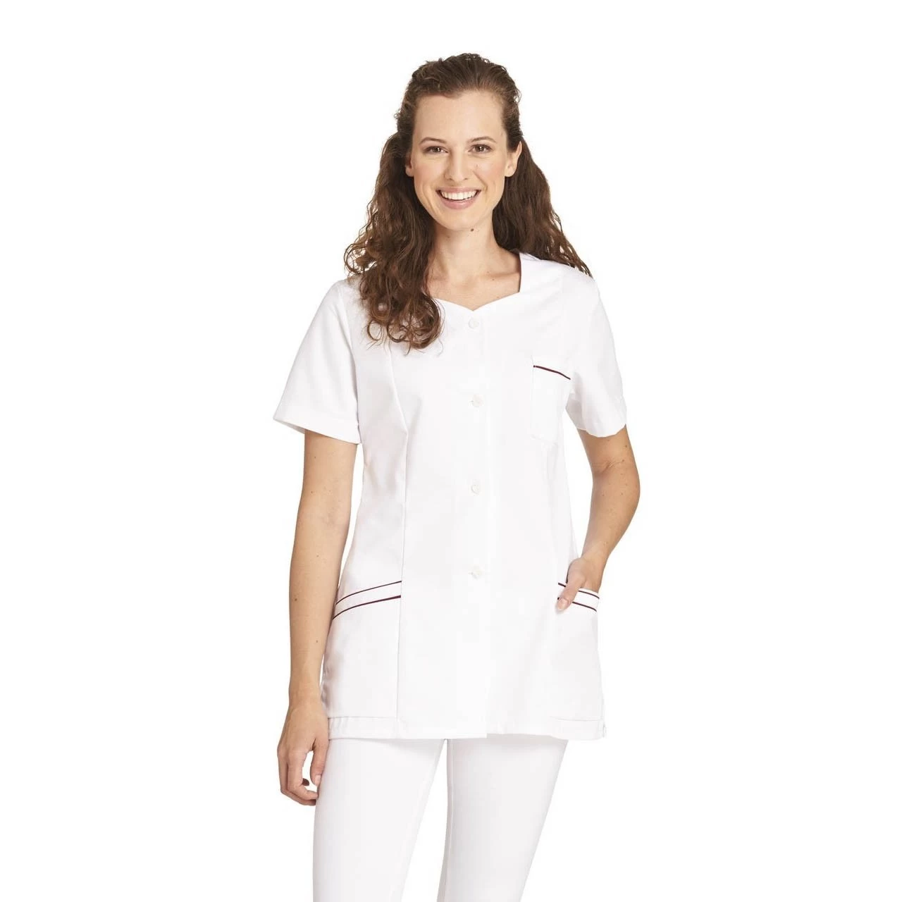 Leiber Kasack 1/2 Arm 08/362 Mit Roter Paspelierung, Weiß