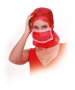 Astrohaube Mit Mundschutz Aus Polypropylen- Vlies, Rot