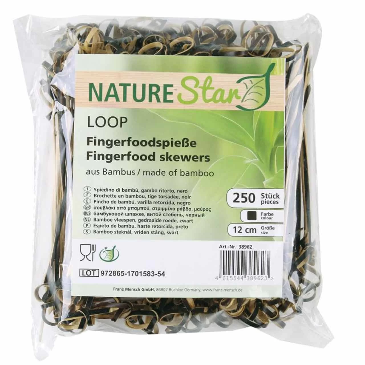 NATURE Star Bambus Fingerfoodspieß "LOOP", 250er Pack, 18 Cm, Schwarz Gedreht – Bild 2